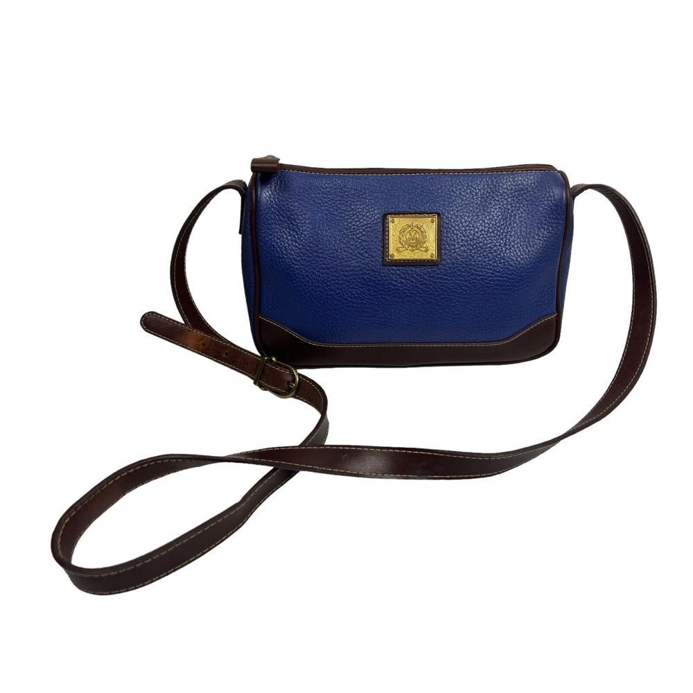 MEDALLION Women's  Leather Crossbody Bag Blue Brown Purse 10" x 7"